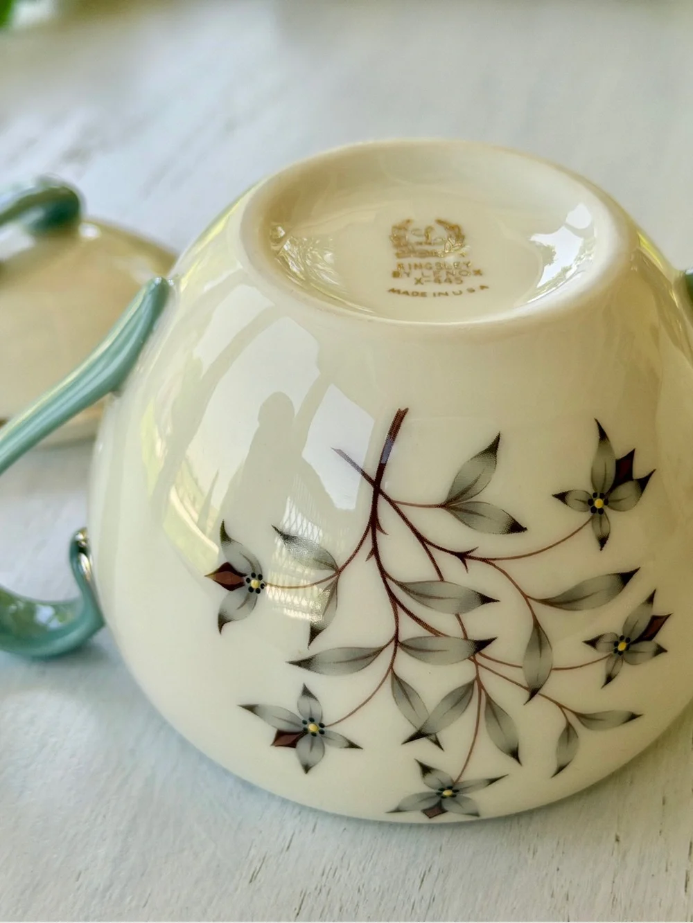 VINTAGE, LENOX, “KINGSLEY”, FINE BONE CHINA, SUGAR BOWL WITH LID & CREAMER.